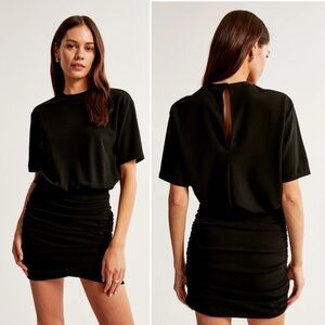 NWT Abercrombie & Fitch Black Ruched Knit Mini Dress Size S